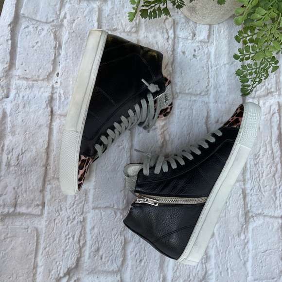 P448 STAR LEATHER HIGH TOP SNEAKER in Pleo Black Leather 35/5 - Picture 7 of 12